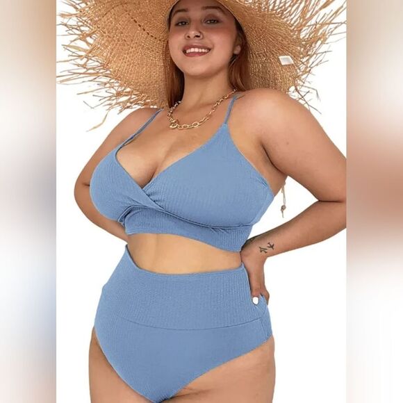 Womens plus size periwinkle color two piece high waisted bikini size 4 XL - Picture 1 of 5